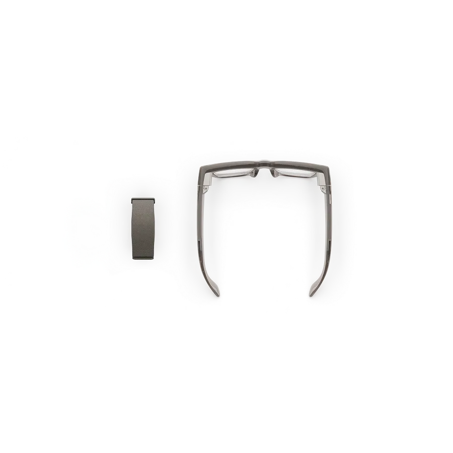 Vy uppifrån av Meta Neural Band i Sand och Meta Ray-Ban Display-glasögon med båge i Sand och glas i Grey Transitions®.