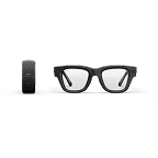 Front view of Meta Neural Band in Black and Meta Ray-Ban Display glasses with Black frame and Grey Transitions® lens