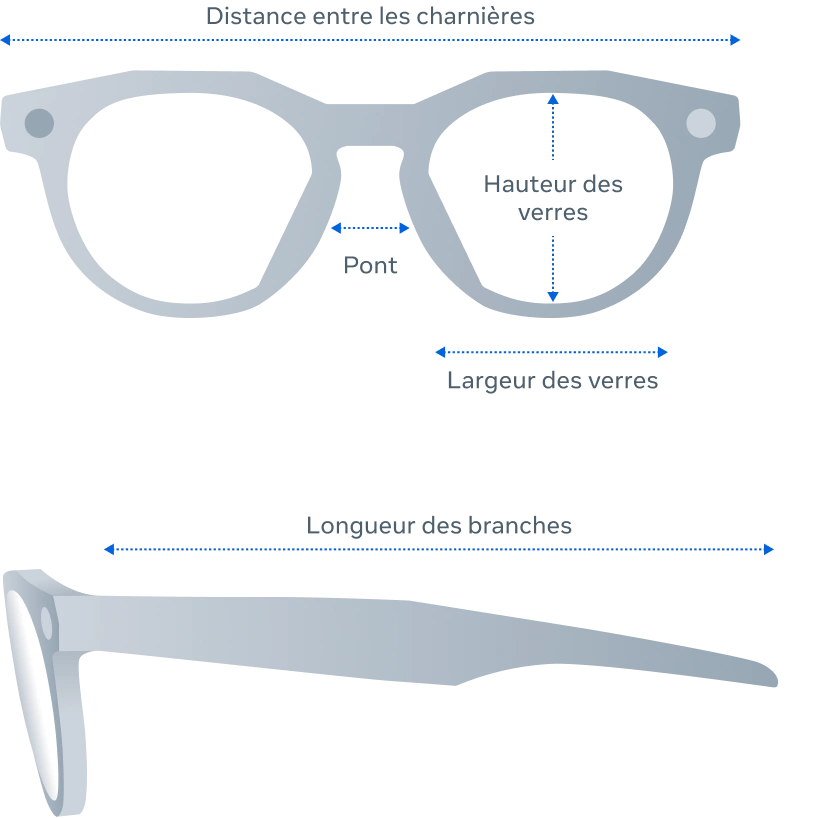 Vue avant et latérale des dimensions des lunettes Oakley HSTN