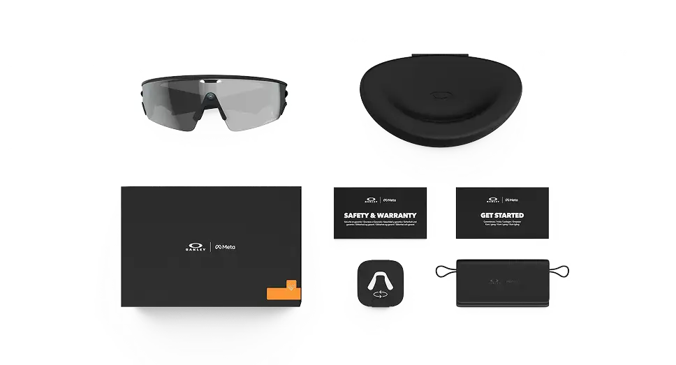 Oakley Meta Vanguard AI glasses with box, case, and welcome and safety & warranty cards