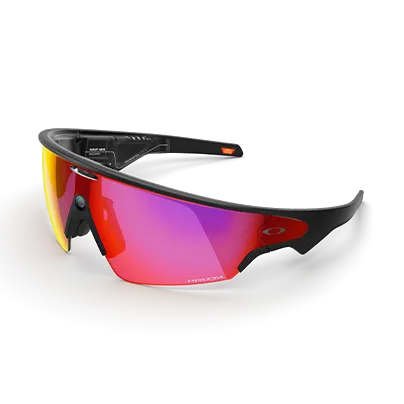 Vista a tre quarti sinistra degli occhiali Oakley Meta Vanguard con montatura nero opaco e lenti Prizm™ Road.