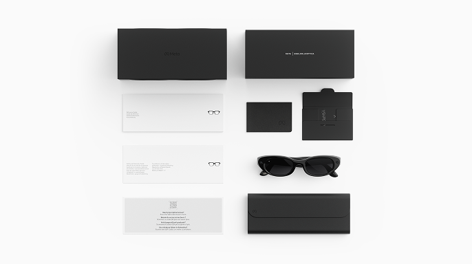 Meta Starfire Kylie Edition Classic Black with Black Lenses, box and case, plus welcome card and safety and warranty card