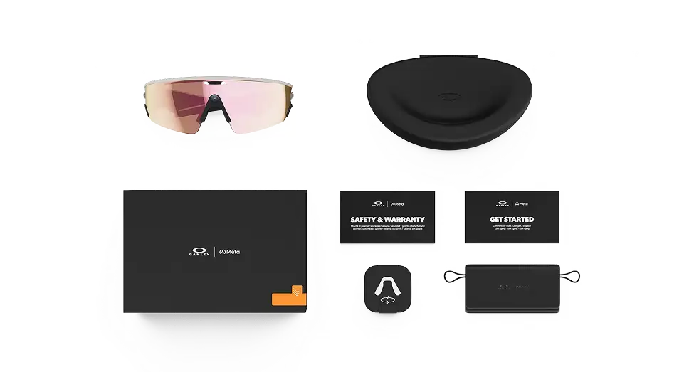Oakley Meta Vanguard AI glasses with box, case, and welcome and safety & warranty cards