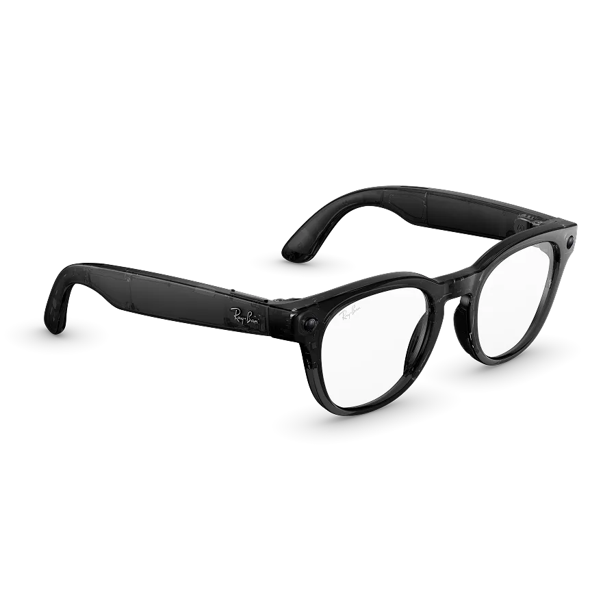 Ray-Ban Meta Scriber Optics (Gen 2) med Transparent Shiny Black-innfatning og Clear-glass sett fra høyre side.