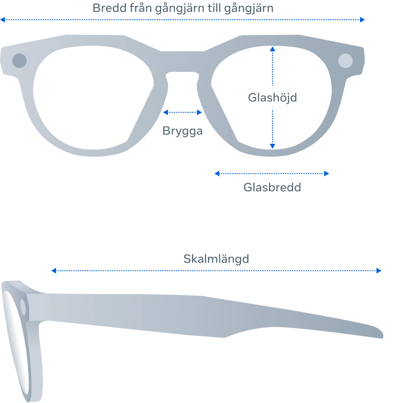 Produktmått för Oakley HSTN-glasögonen framifrån och från sidan