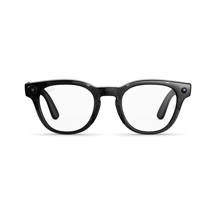 Ray-Ban Meta Scriber Optics (Gen 2) med Transparent Shiny Black-innfatning og Clear-glass sett forfra.