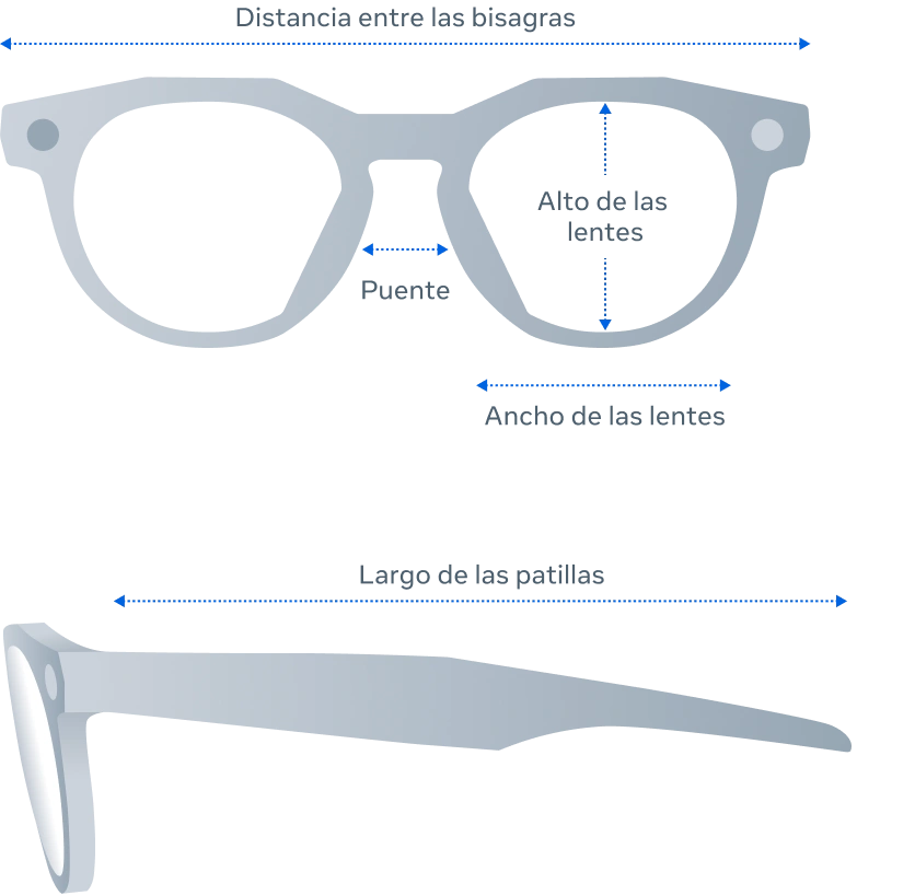 Dimensiones del producto de los lentes Oakley HSTN con vistas frontal y lateral