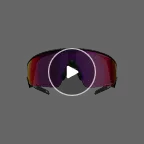 Vista frontale con overlay del pulsante di riproduzione degli occhiali Oakley Meta Vanguard con montatura nero opaco e lenti Prizm™ Road.