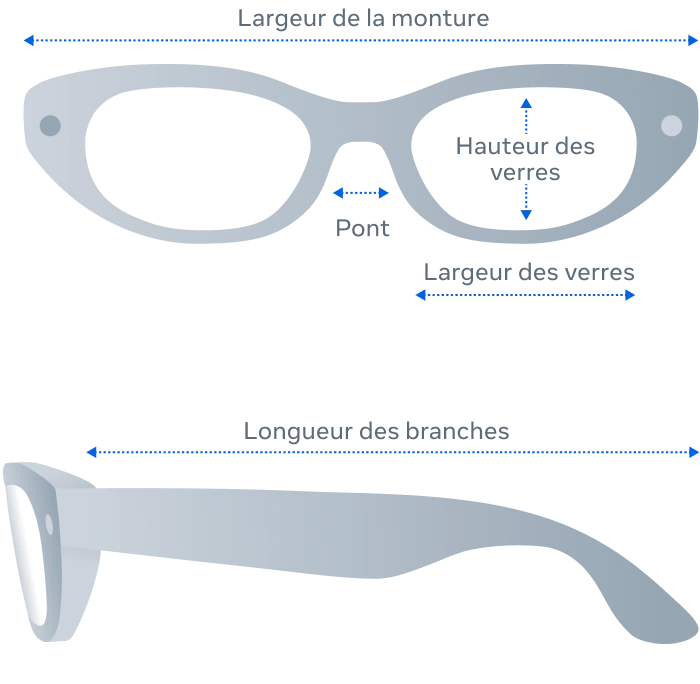 Diagramme des dimensions des Meta Glasses Starfire Kylie Edition