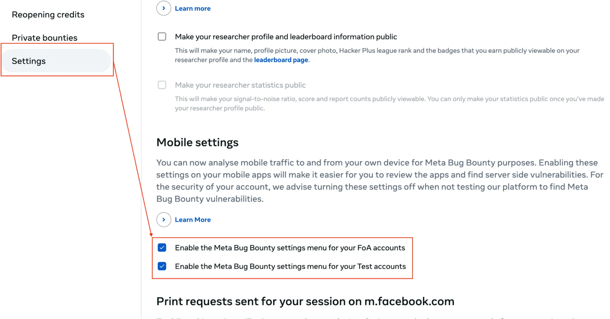 Activar la configuración de dispositivos móviles en la cuenta de investigador de Bug Bounty