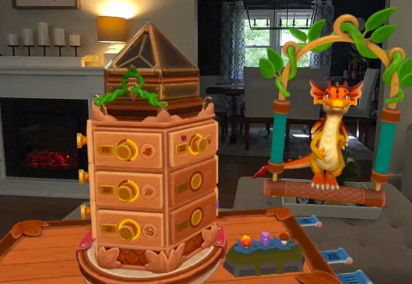 Full-color passthrough blending digital objects with a real room