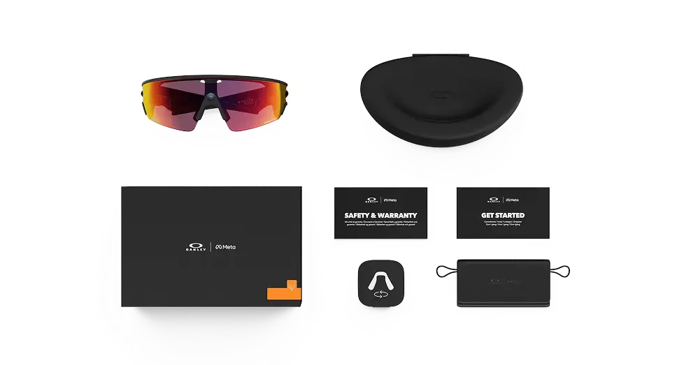 Oakley Meta Vanguard AI glasses with box, case, and welcome and safety & warranty cards