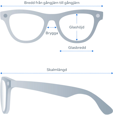 Produktmått för Ray-Ban Meta Gen 2 Skyler-glasögonen framifrån och från sidan