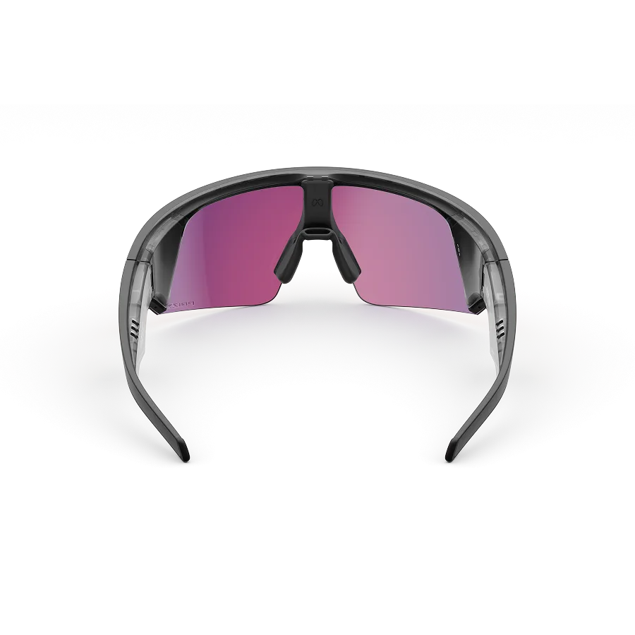 Vista posteriore degli occhiali Oakley Meta Vanguard con montatura nero opaco e lenti Prizm™ Road.