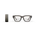 Vy framifrån av Meta Neural Band i färgen Sand och Meta Ray-Ban Display-glasögon med båge i färgen Sand och glas i Grey Transitions®.