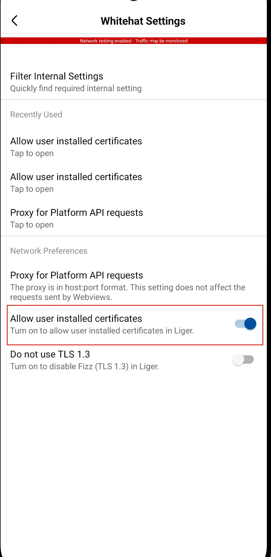 Opción de omisión de fijación de SSL en la app de Meta
