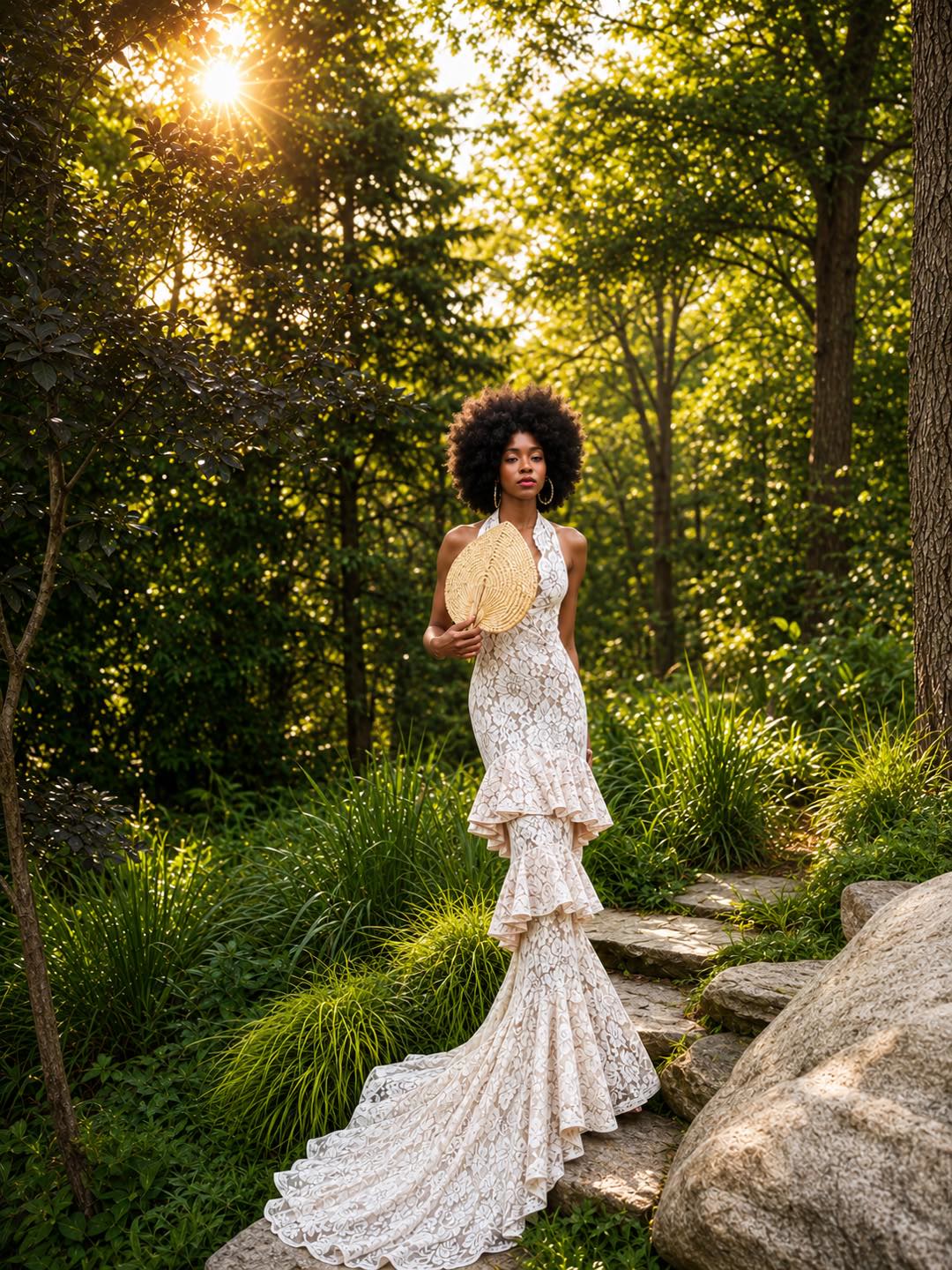 beige dress jewelry Magical forest 🌳🍃 Ariaa wearing lace halter by Retrofête, zebra print earrings by Seville Michelle and gold bracelets by Alexis Bittar. | Davis Carrasquillo Amanda Holden Editorial Stock Tax_Day Production Time:3 Days My creations convey retro