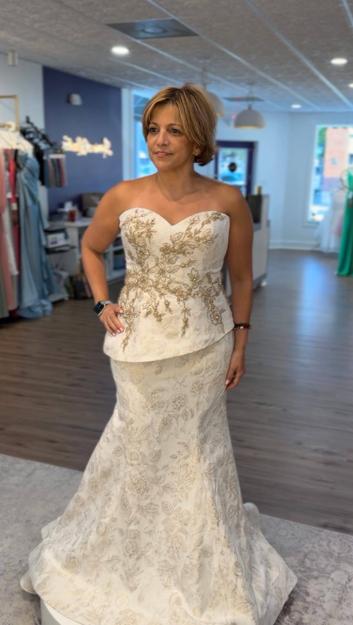 Based off this wedding dress… which Mother of the Bride dress should mom choose? ✨💐 , Comment below with your favorite pairing! You can try on these gorgeous MOB dresses at Lorraine Nicole’s 🤍, 