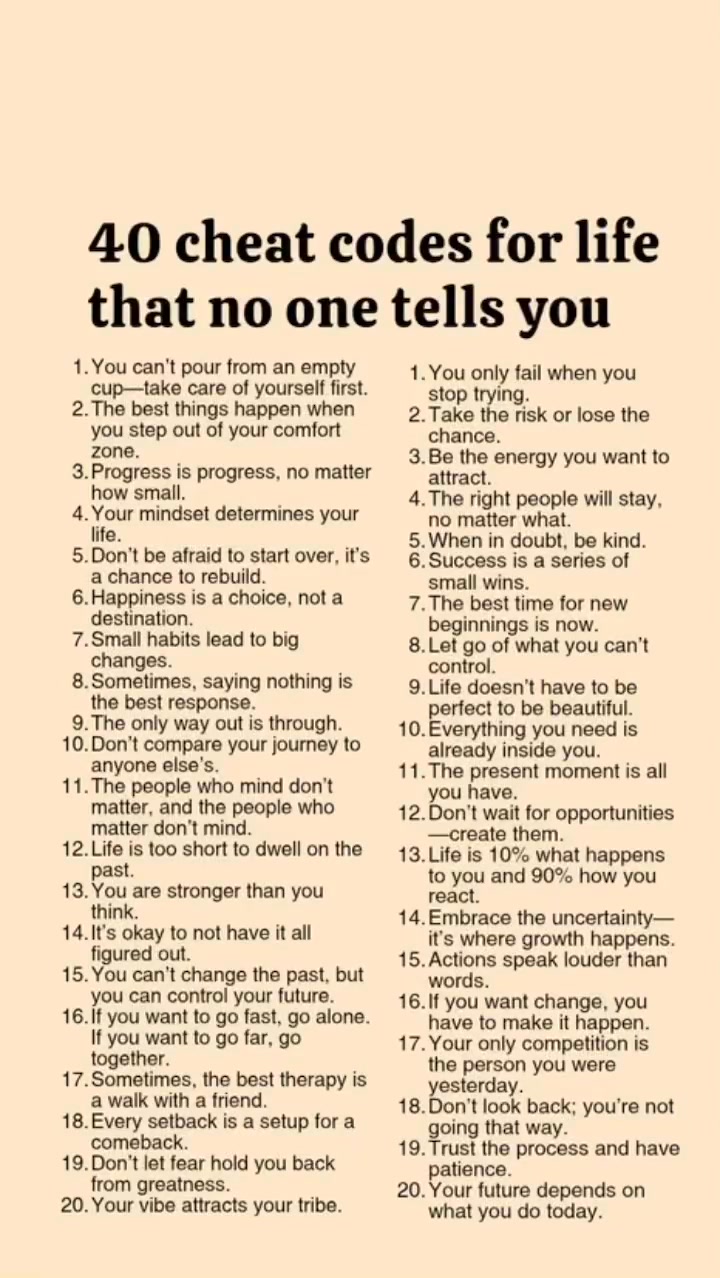 40 cheat codes for life, that no one tells you | Queen Of Peace | Facebook