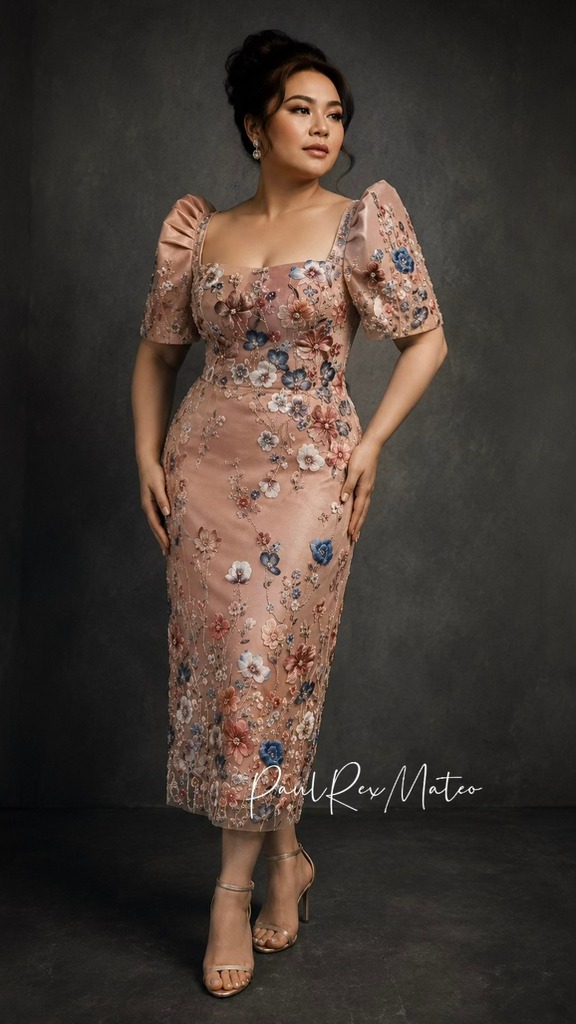 Modern Filipiniana Earthy Floral Gown with Hand-Painted Motifs at The Wedding Day Shoppe