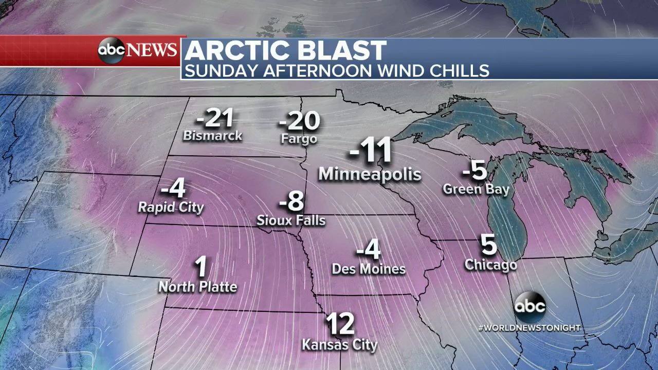 abc kartta ABC World News Tonight with David Muir   Cold moving East with 