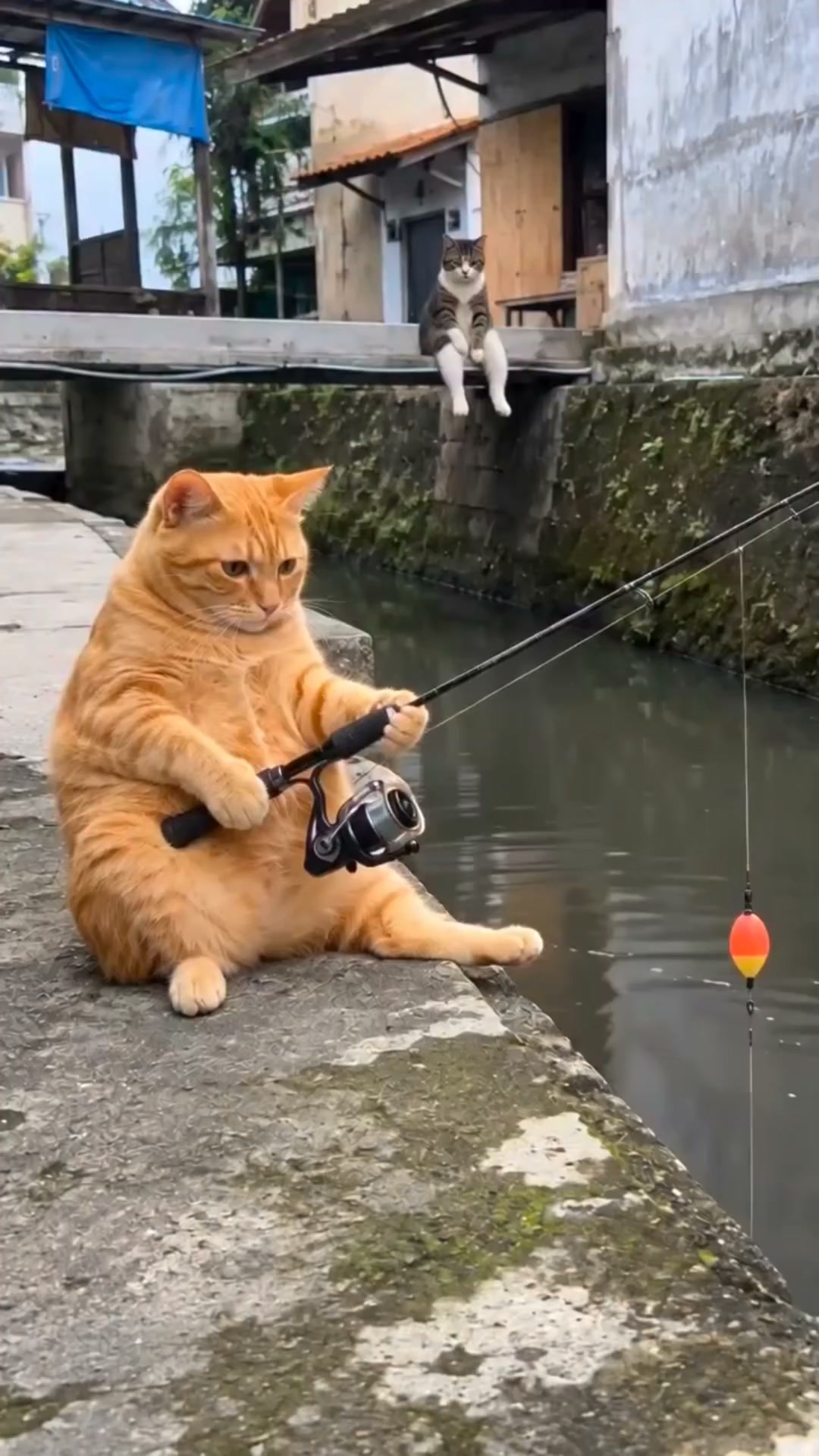cat with fishing pole Spot Rod 'N Reel Kitty Teaser Our colorful and cuteelectronic toys are designed to stimulate and entertain cats by keeping them curiousand engaged in long Luxury Extendible Fish Pole Cat