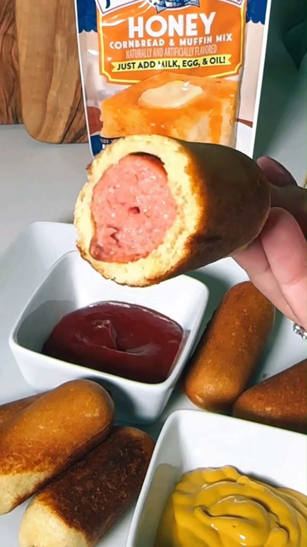 Making corndogs at home with Martha Whites NEW Honey Cornbread & Muffin ...