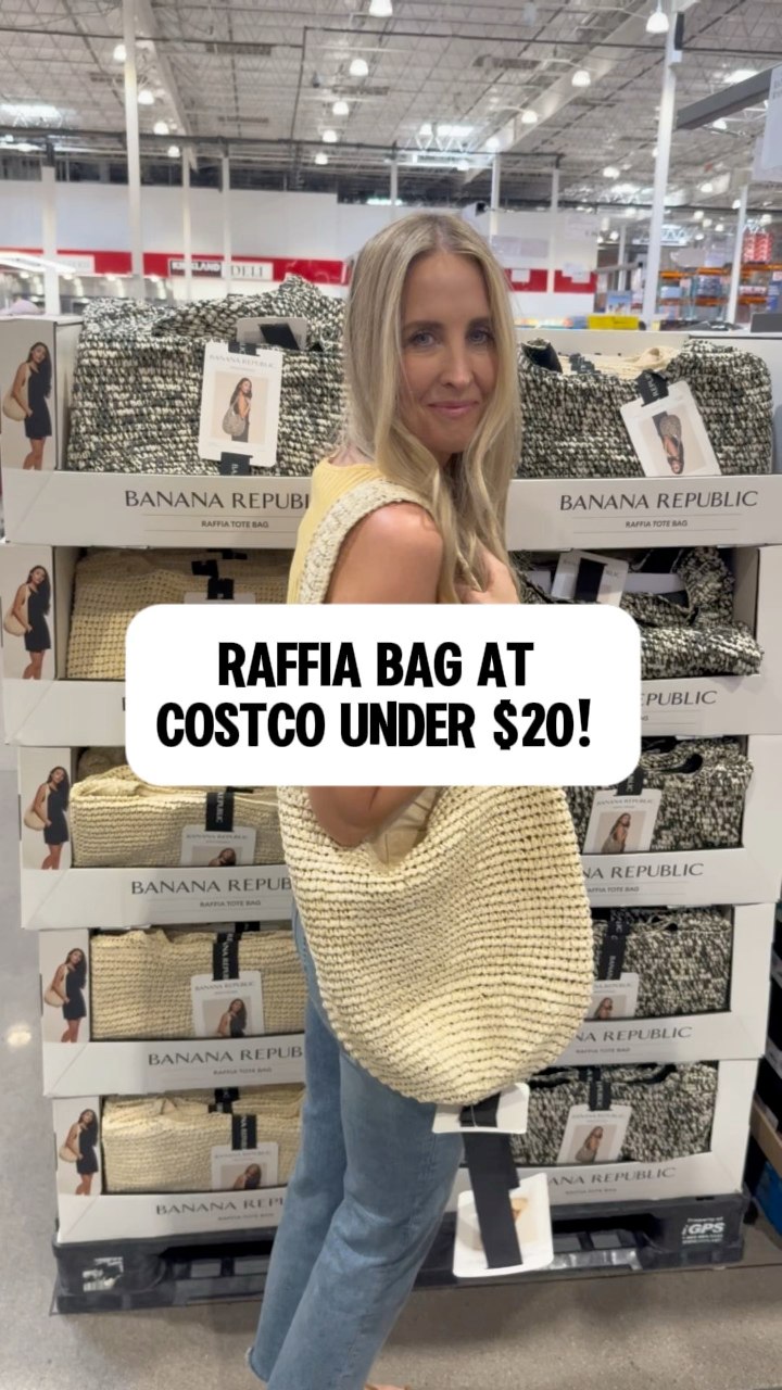 Banana Republic raffia tote bag at Costco under $10! Great beach 