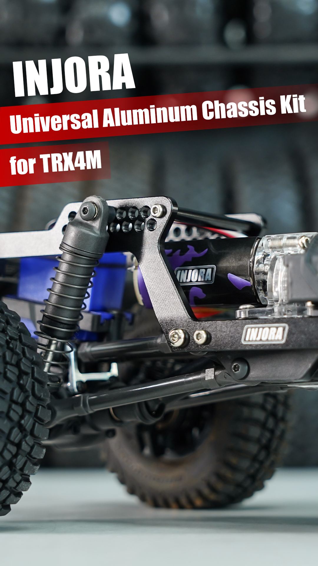 INJORA Kit Châssis LCG Aluminium 7075 + Bas Latéraux POM – Pour SCX30 Bronco, JLU, K10 – Poids 9,2g