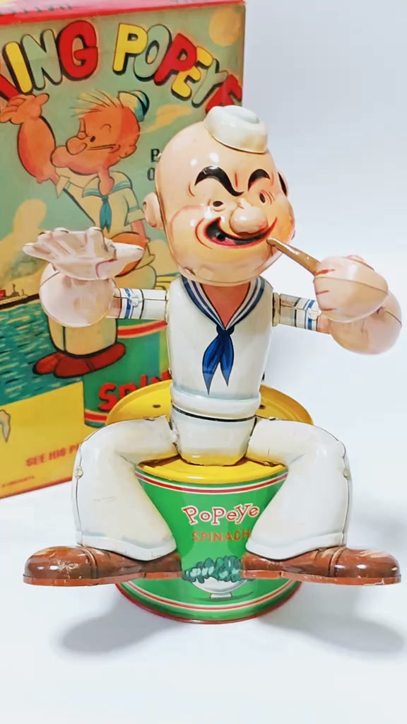 1950年代 vintage Linemar ブリキ ポパイ 1950 元箱付 完動品 PoPeye
