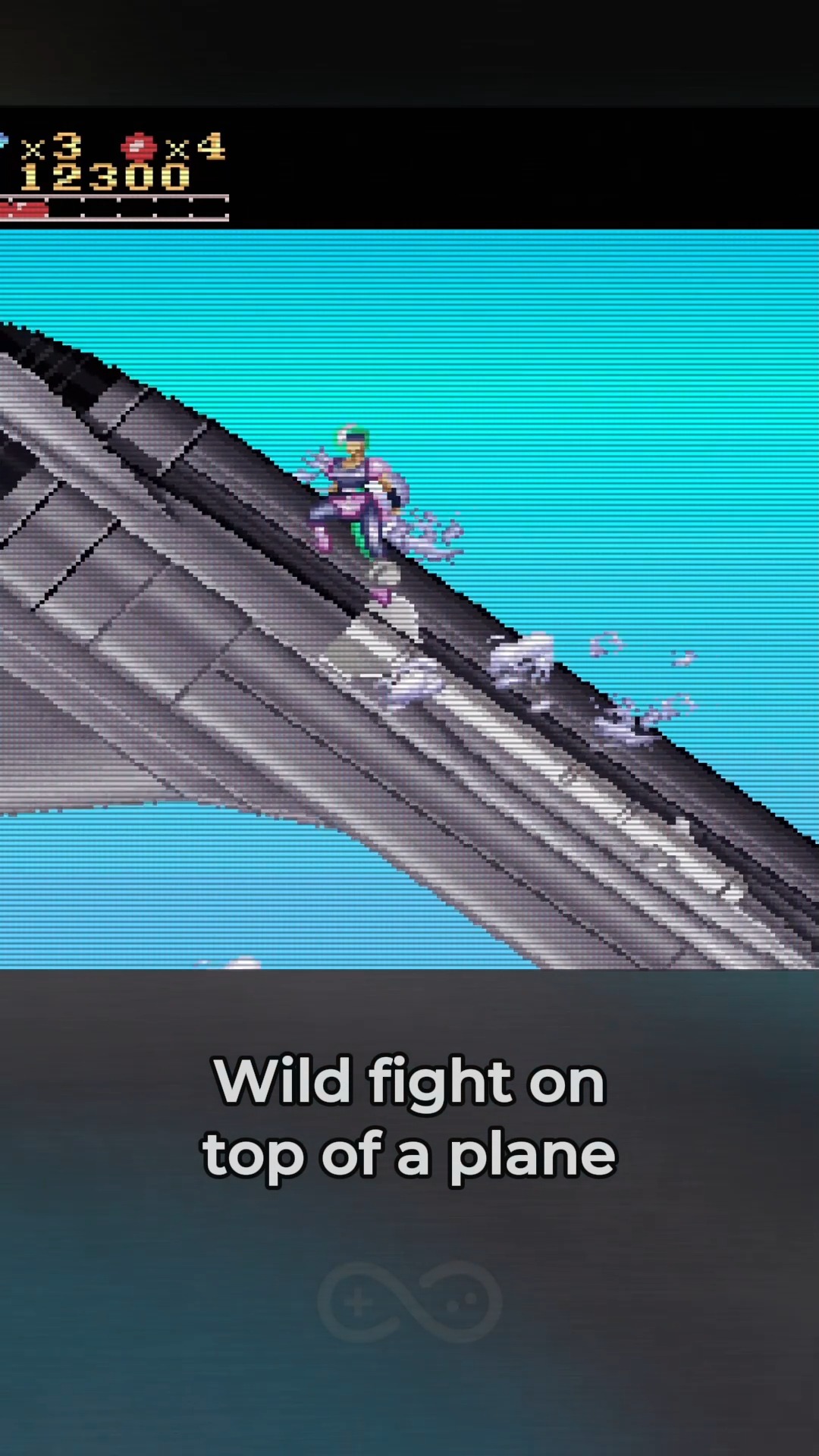 Wild fight on top of a plane Run Saber (SNES, Hori Electric, 1993