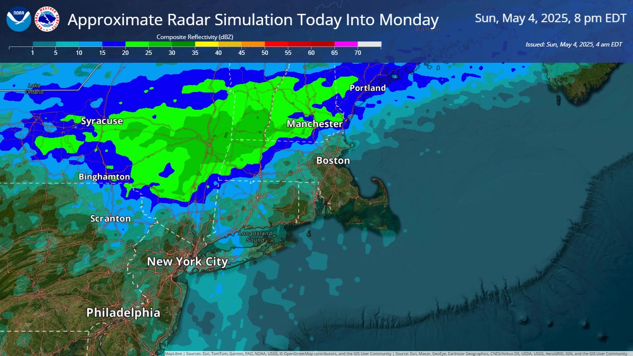 [Approximate Radar Simulation into Mon] Scattered showers are expected ...