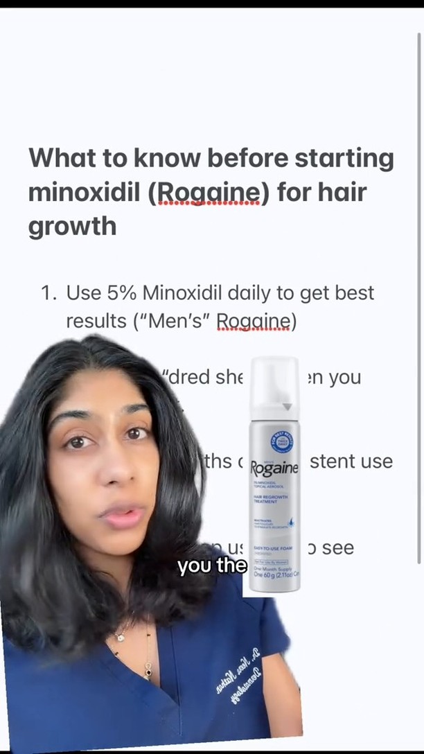 Curious about trying minoxidil for your hair growth? Here's what you need to know from a board-certified dermatologist. 1. Consistency is key. 2. Initial shedding is totally normal (and often a sign