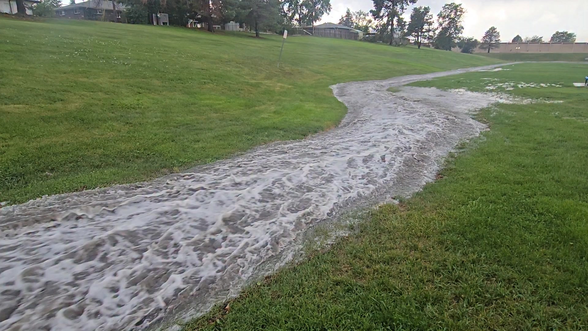 A storm drain is overflowing at Rotary Park in Westminster today as storms continue to move across the metro area and farther east. (🎥: Germaine Baca) Our live weather blog: 