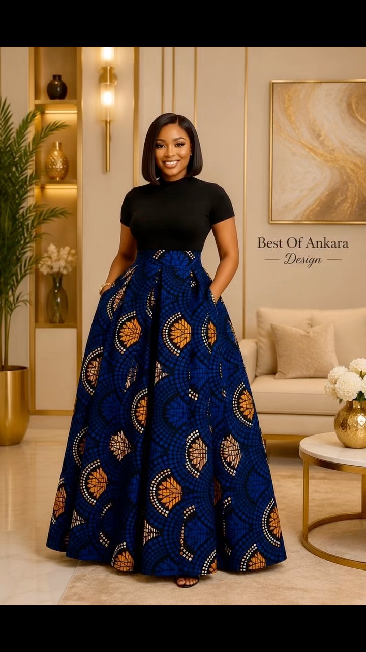 skirt dress design 💛💙 Loving this vibrant African print maxi skirt! The bold colors and timeless make it easy to up with a simple black top, blouse, or bodysuit for a classy, elegant look., Would you wear Sophia Tolli Bridal Gown style_drop_waist Unique Color:Neutral Champagne Wear the romper alone