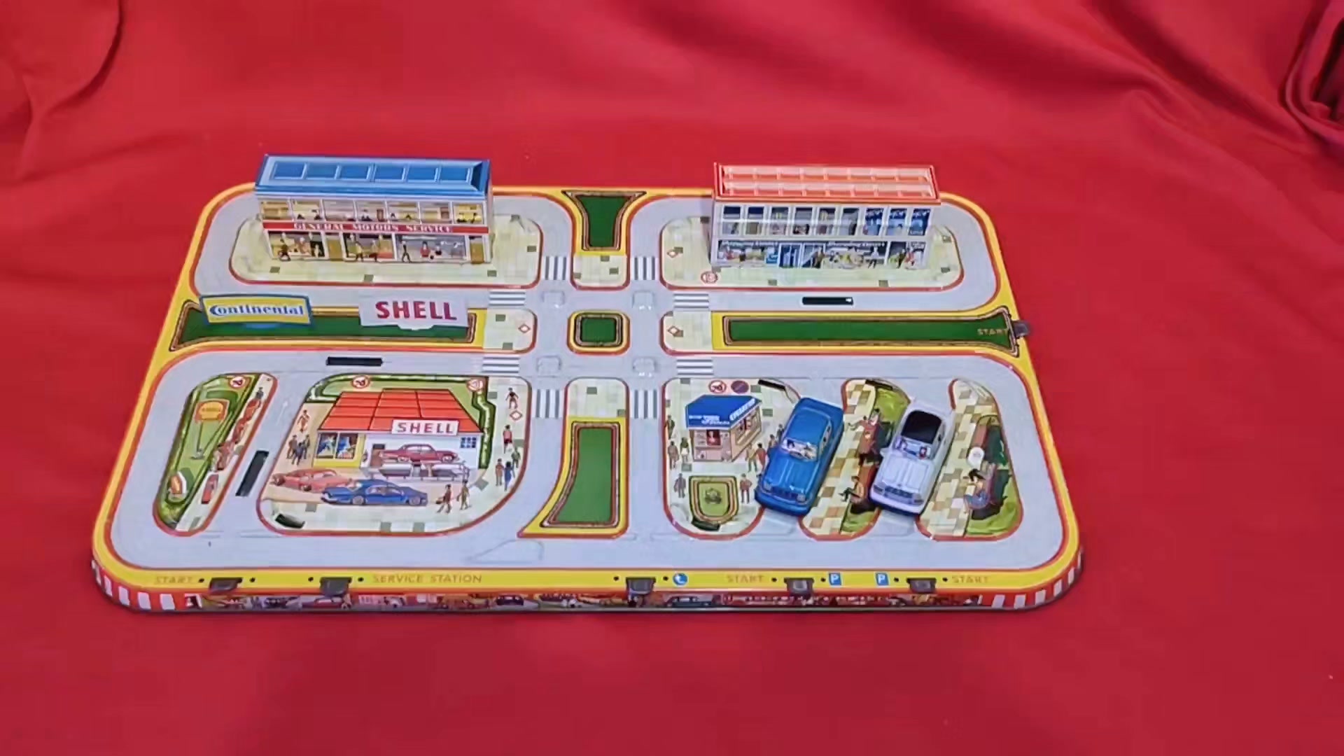 Mechanical City Traffic Drive & Park Wind up Tin Toy / Technofix