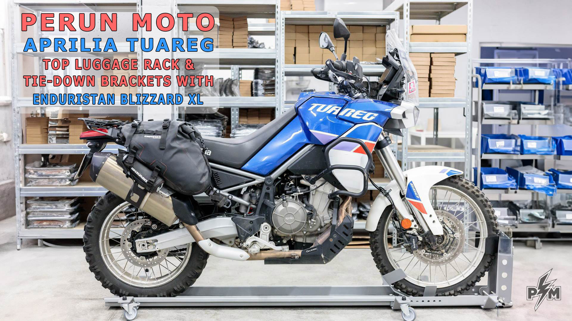 Enduristan Blizzard XL saddlebags installed on Aprilia Tuareg 660 