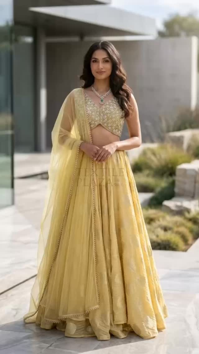 オーダー用パネル ✨ PASTEL YELLOW GEORGETTE BENARSI A graceful pastel yellow outfit