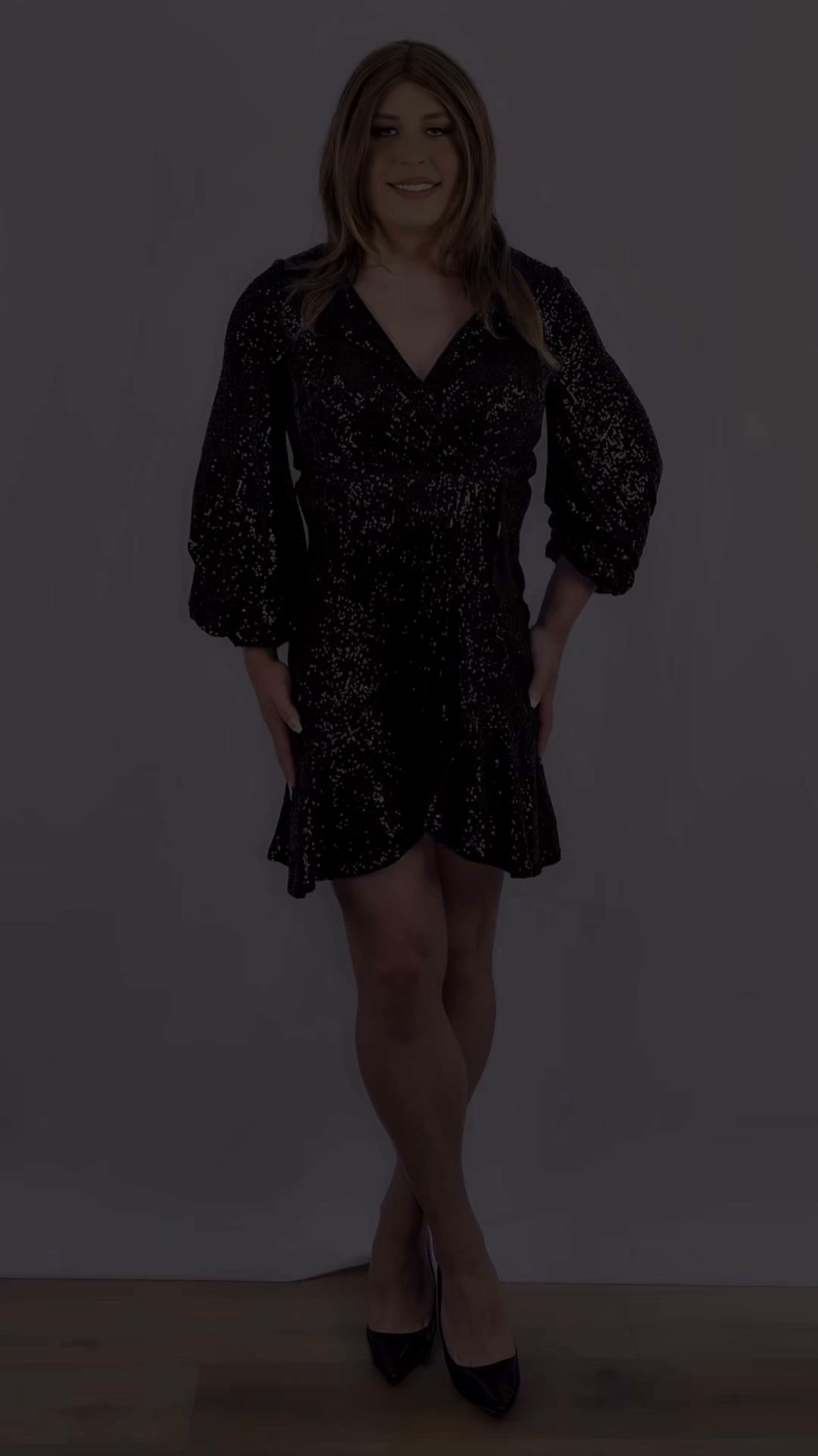 Where are my sparkle lovers at? ✨ I am completely obsessed with this sequin wrap dress. The puff sleeves are everything!, 👗 Eliza J Black Sequin Fit & Flare Cocktail Dress L, #sequindress #ootd #glam 