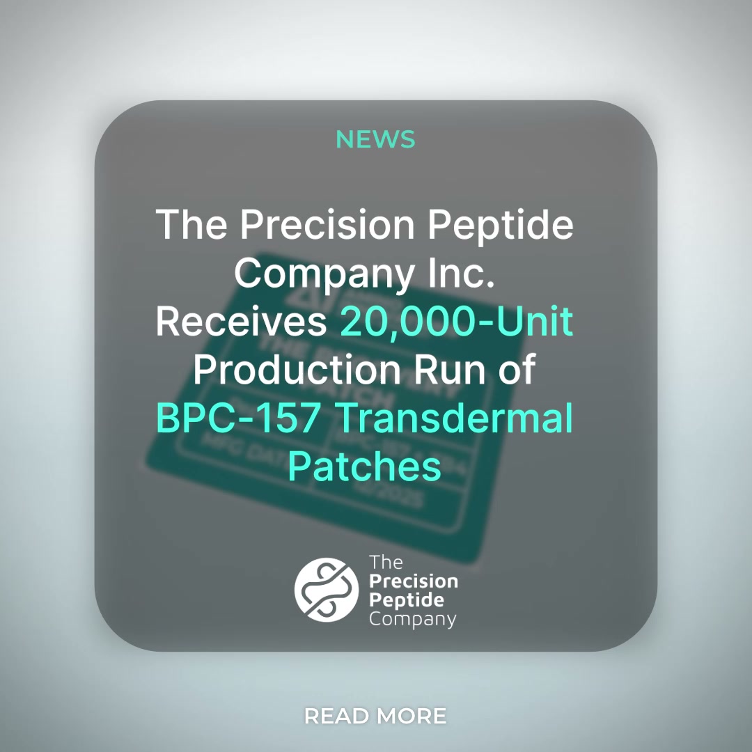 The Precision Peptide Company Inc. Receives 20,000-Unit Production Run of BPC-157 Transdermal Patches. The Precision Peptide Company today announces that it has received i
