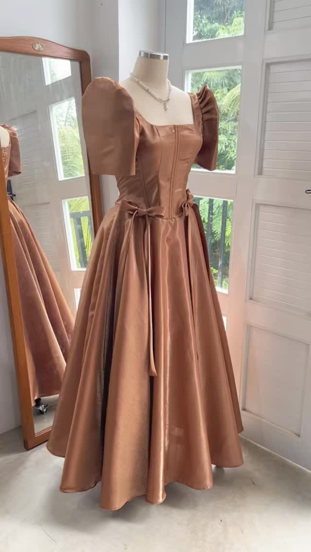filipiniana dress brown Fidela Coffee Dress, Price: 3450 only, 🎀 attached filipiniana sleeves, corset top fully boned and padded, 👗available in all sizes for custom order (4-7 days), 🧵made of premium mikado Color:Purple Happiness Do not squeeze or Rayon Long Dress Hot Pink Bodycon Dress