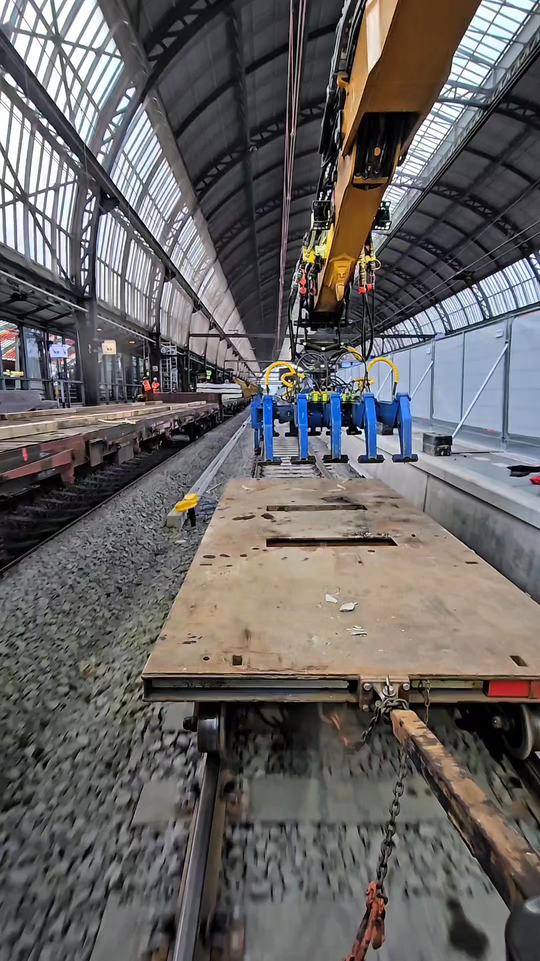 The train is being unloaded with the materials needed to continue ...