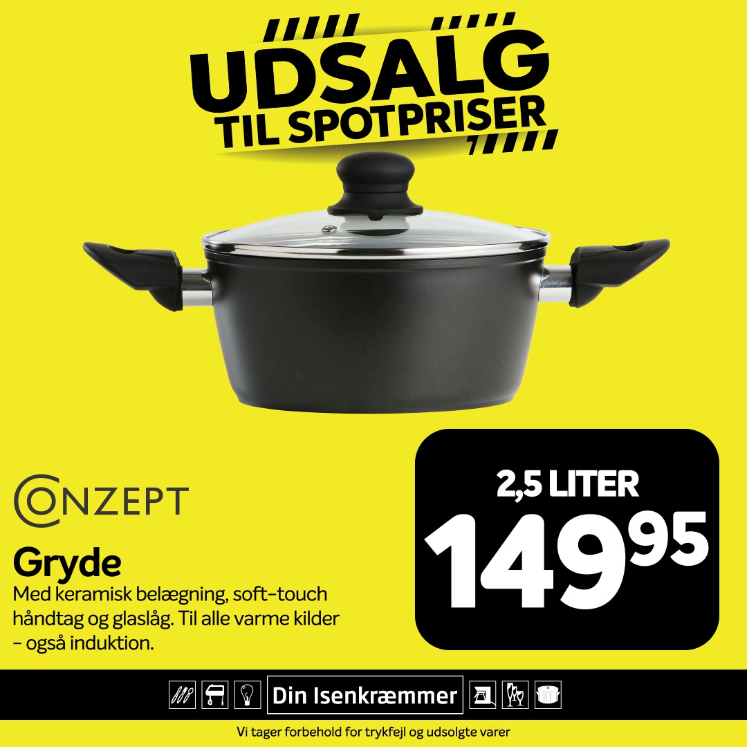 🍲💥 Conzept kasserolle og gryder til SPOT priser 💥🍲, Gør madlavningen lidt nemmere med en kasserolle og gryder fra Conzept., De har keramisk belægning, soft-touch håndtag og glaslåg, og de kan bruges