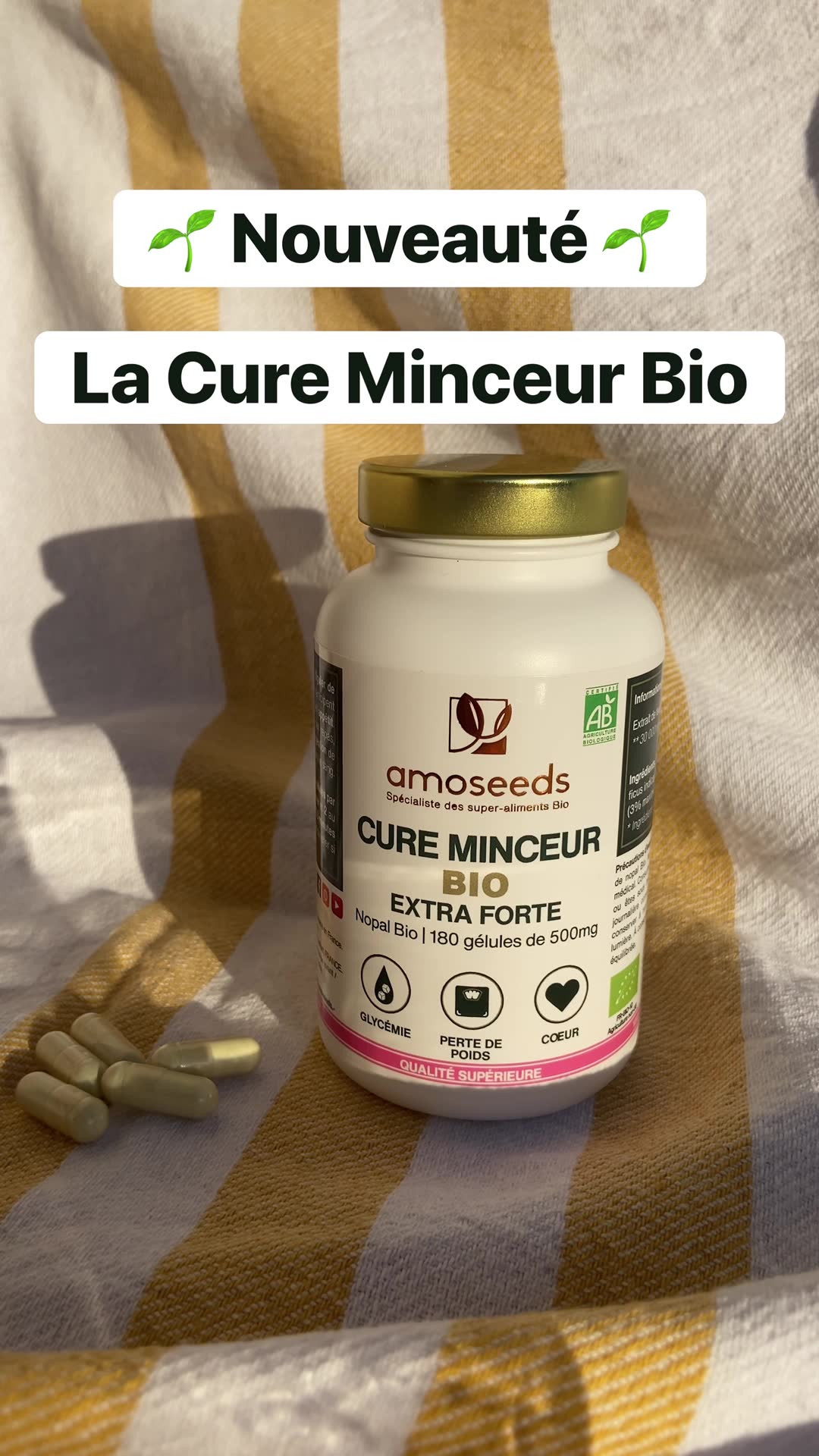 Cure Minceur AMOSEEDS 2x180 Gélules Brûle-graisses - Aide à La Perte De Poids - Date Péremption 03/2028