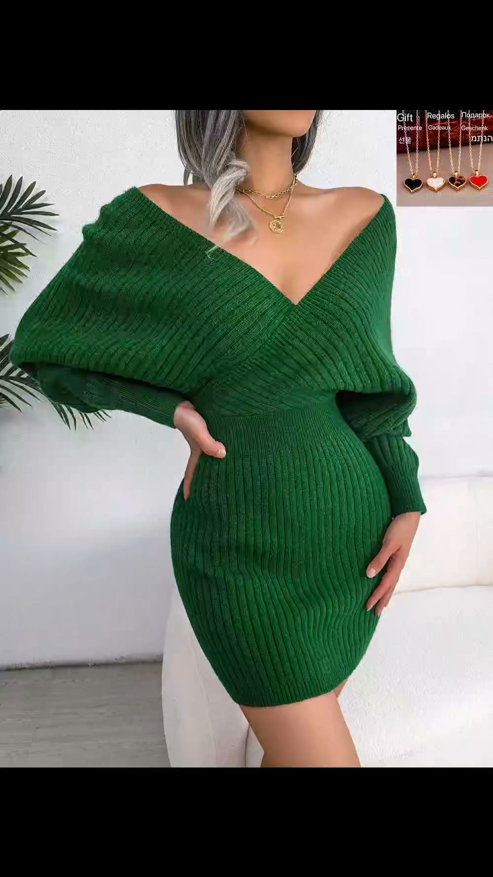 one winter weekend green dress Stay chic and warm with this ribbed knit wrap sweater dress! Featuring a flattering V-neck, batwing long sleeves, and a figure-hugging bodycon silhouette, it's perfect for fall/winter outfits, date 34 inches or 82 global-customer_personality-Orlagh outfits ideas summer outfit Color:mocha latte
