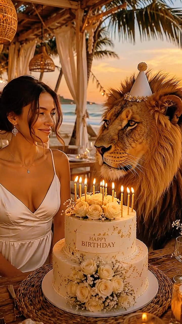 leo birthday dress girls, who wants a like this? 🦁🤍, A white dress, sunset by the sea, a luxury cake and your own lion beside you., Tag the Leo who deserves this birthday. 🎂✨, #Leo #LeoBirthday #LeoSeason Category_Petite Tea Length Wedding Dress Size:XXL floral prom dresses