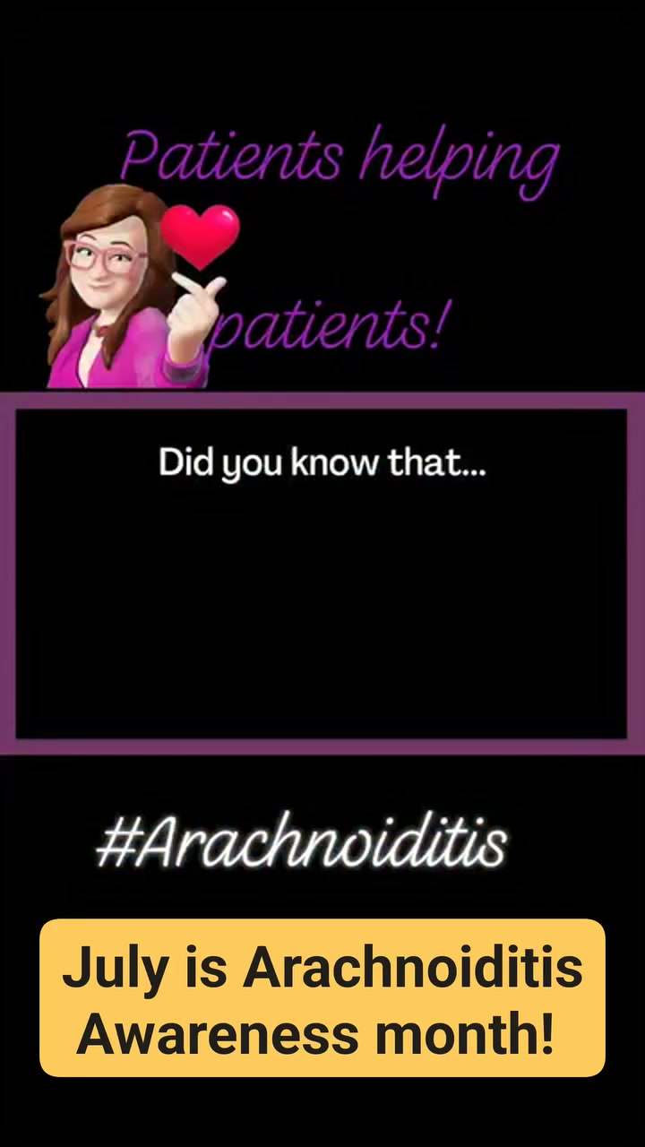 July is Arachnoiditis Awareness month! , Top symptoms for lumbar Arachnoiditis: , Pain with prolonged sitting and/or standing , Low back pain , Leg pain , 🔥 burning pain in back, legs and feet , 🕷 