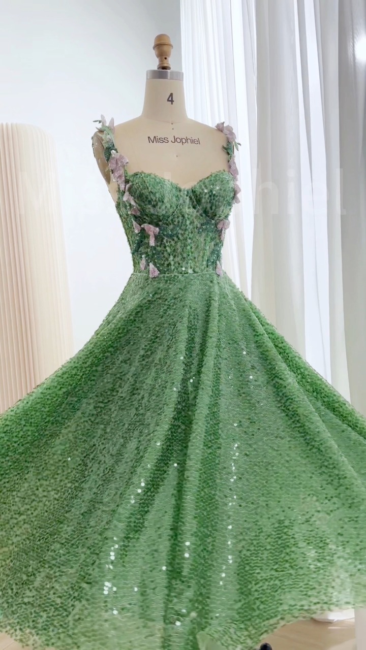 green midi prom dress Making a corset V neck sequin dress., We always accept custom orders., #dress #sewing #creative #hautecouture #mididress #greendress #fashion #fashiondesigner #weddingpartydress rhinestone prom dress