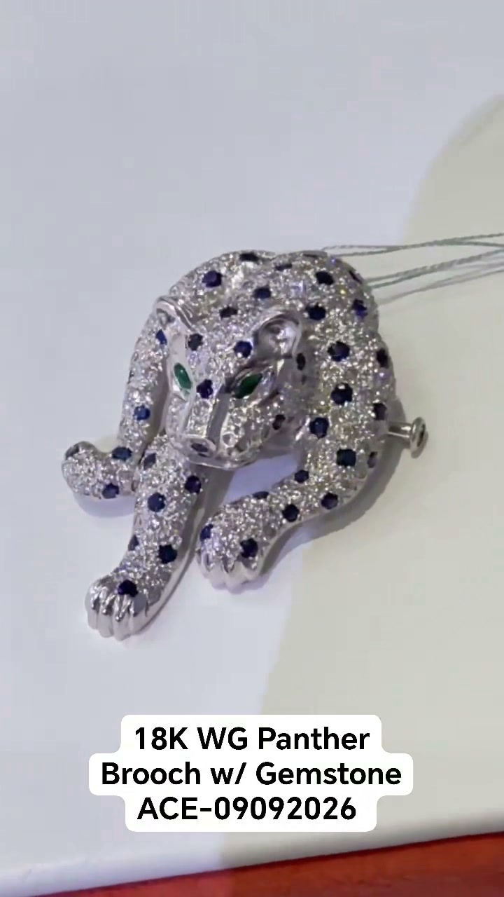 18K WG Panther Brooch w/ Gemstone ACE-09092026 AVAILABLE AT