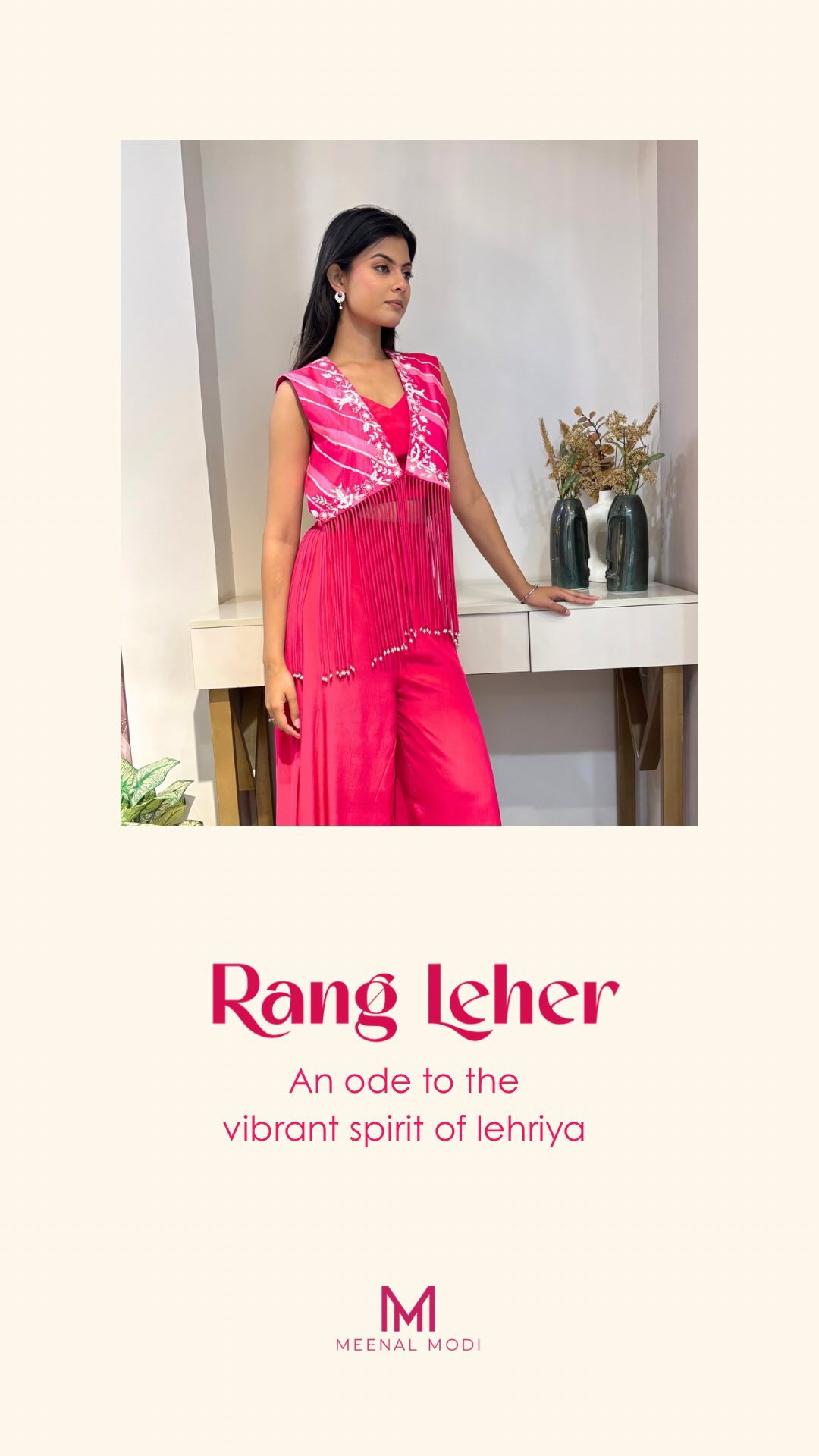 modi dress designer RANG LEHAR a festive collection inspired by the timeless beauty of Leheriya, with a fresh take on traditional festive wear.✨💗, This festive season, experience Jaipur’s most iconic craft through anju modi collection 2023 pink plus size dresses Structured Corset-Inspired Construction Color:Sorrel Red